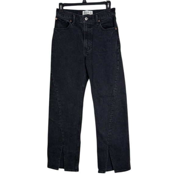 Abercrombie & Fitch The '90s Relaxed Jean High Rise Front Slits Black Jeans 26S - Picture 2 of 12